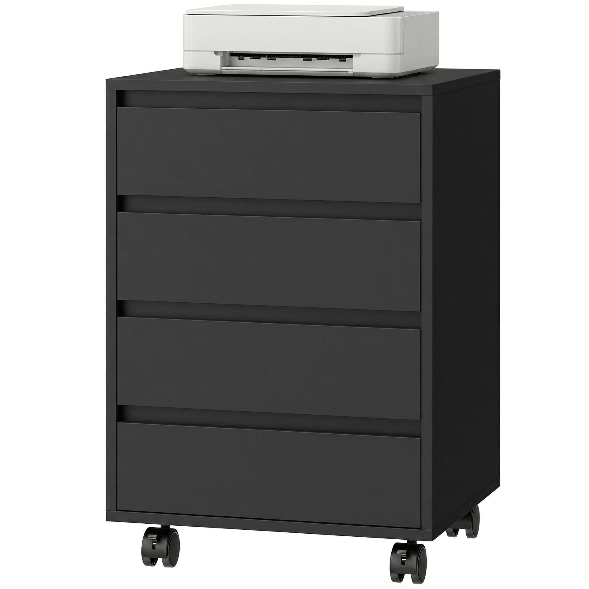 4 Drawer File Cabinet, Vertical Filing Cabinet with Wheels, Modern Printer Stand for Home Office, Black