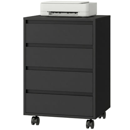 4 Drawer File Cabinet, Vertical Filing Cabinet with Wheels, Modern Printer Stand for Home Office, Black