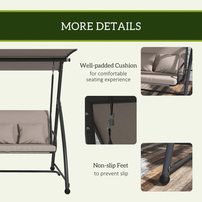 3 Seater Porch Swing Convertible Swing Chair Bed Cushioned Light Brown