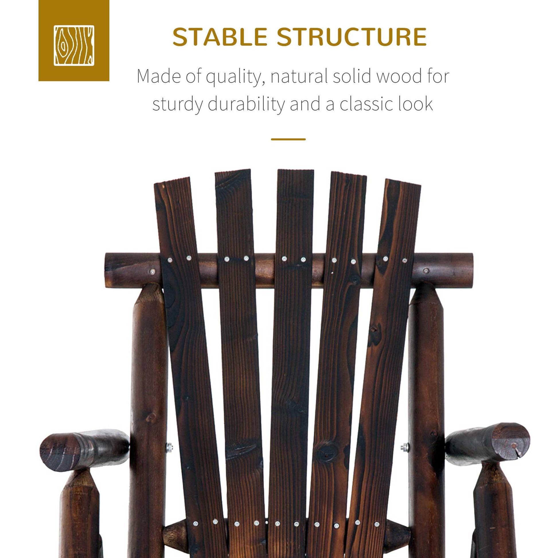 Outdoor Rocking Chair, Wooden Adirondack Outdoor Rocker with High Back, Slatted Seat, Oversized Rustic Patio Rocking Cha