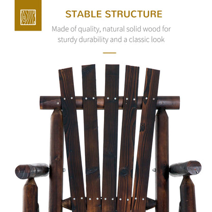 Outdoor Rocking Chair, Wooden Adirondack Outdoor Rocker with High Back, Slatted Seat, Oversized Rustic Patio Rocking Cha