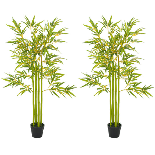 4FT Artificial Bamboo Tree Set of 2, Faux Decorative Plant in Nursery Pot for Indoor Decor