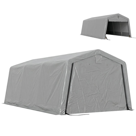 11' x 20' Portable Garage, Heavy Duty Carport Canopy with Ventilation Windows and Large Roll-up Door, Grey