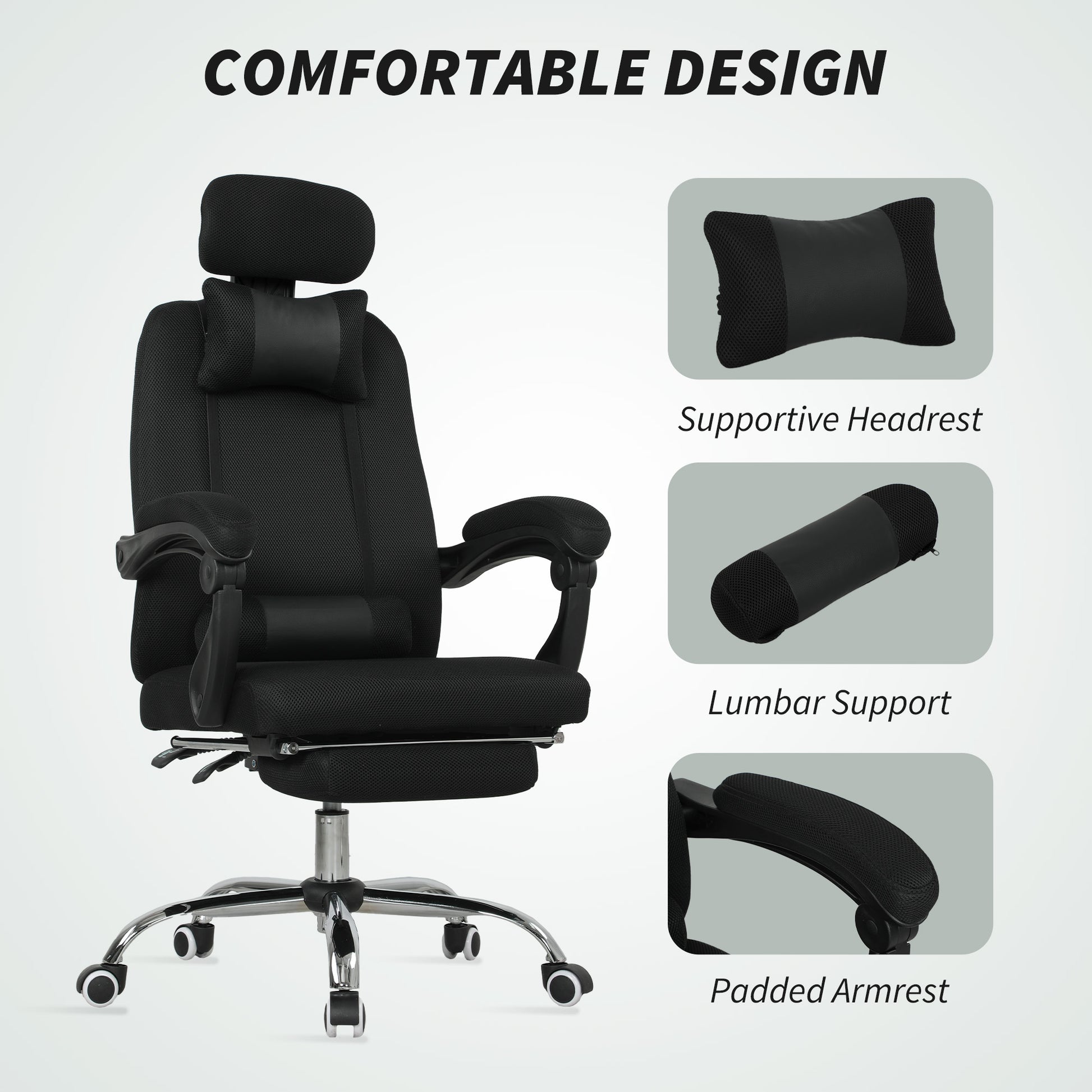 Ergonomic Executive High Back Office Chair with Footrest, Lumbar Support, Black