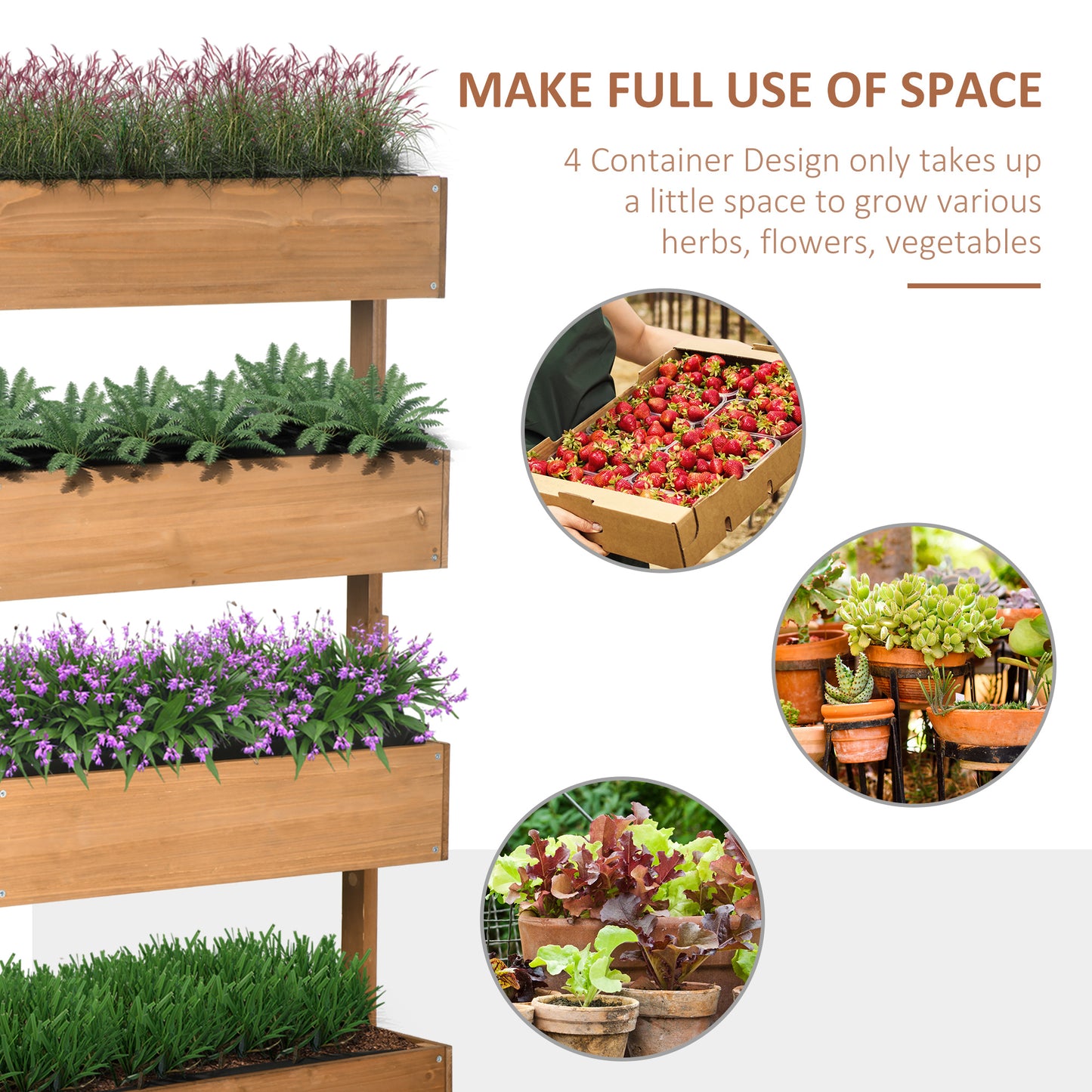 4-Tier Raised Garden Bed, 31.5" x 18" x 56" Vertical Elevated Planter Rack with Non-woven Fabric, Wooden Raised Planter 