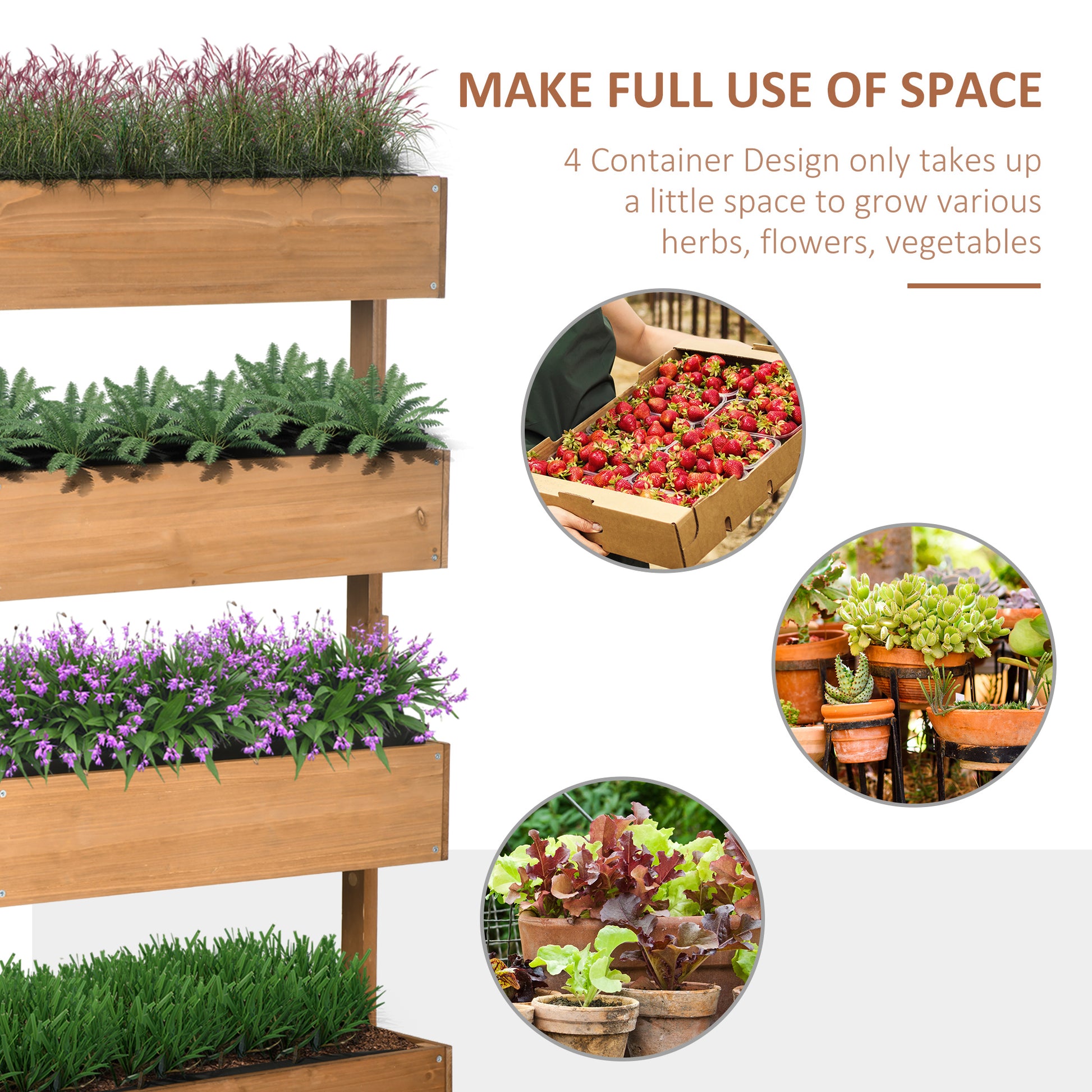 4-Tier Raised Garden Bed, 31.5" x 18" x 56" Vertical Elevated Planter Rack with Non-woven Fabric, Wooden Raised Planter 