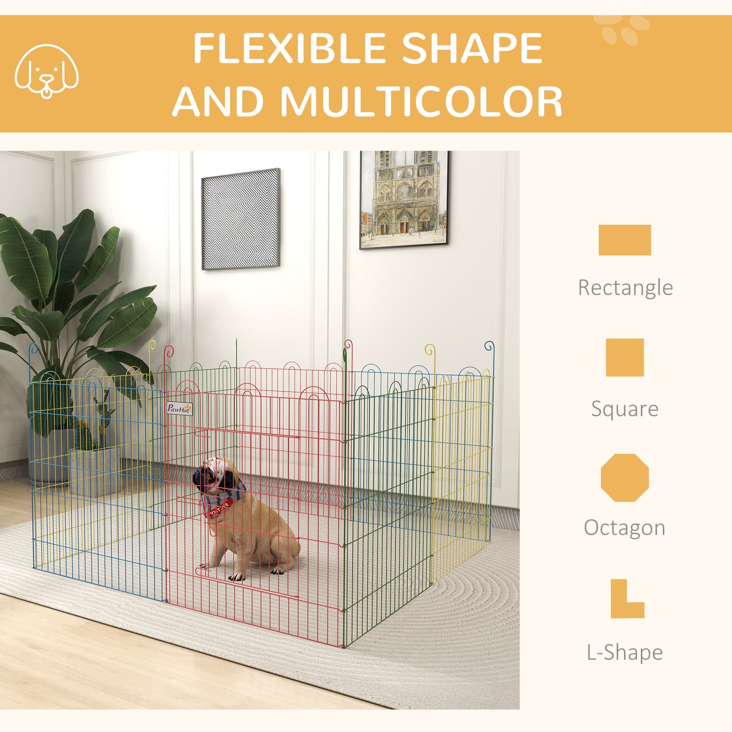 Metal Pet Playpen Portable Octagon Dog Exercise Fence Multi-colored
