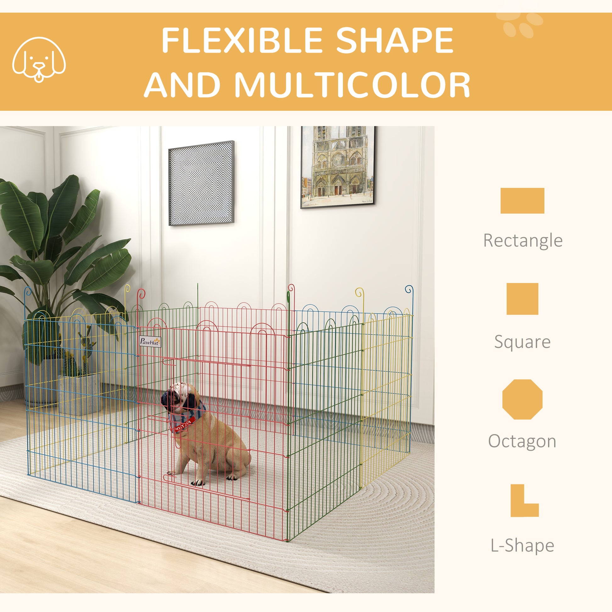 Metal Pet Playpen Portable Octagon Dog Exercise Fence Multi-colored