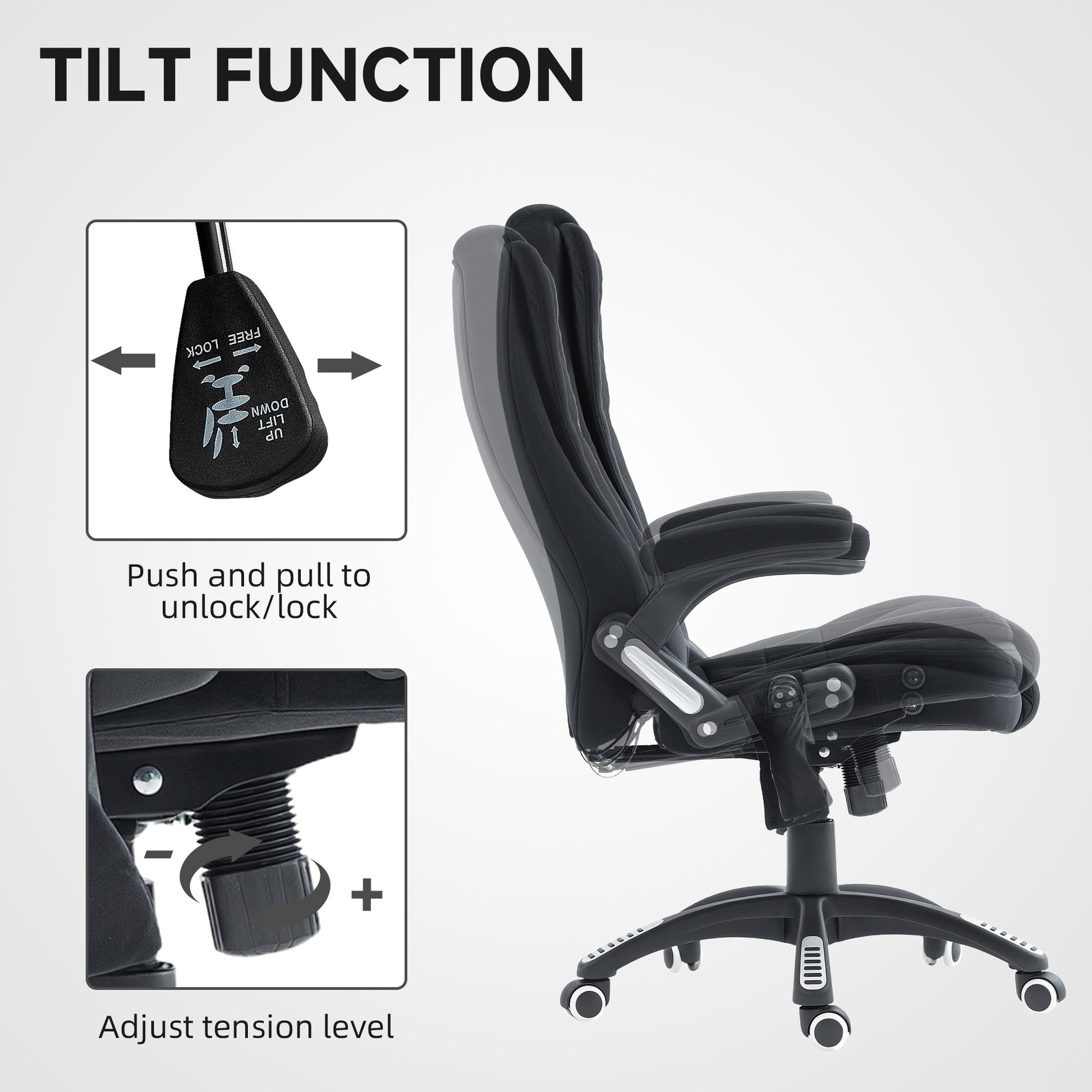 6 Point Vibrating Massage Office Chair High Back Executive Chair with Reclining Back, Swivel Wheels, Black