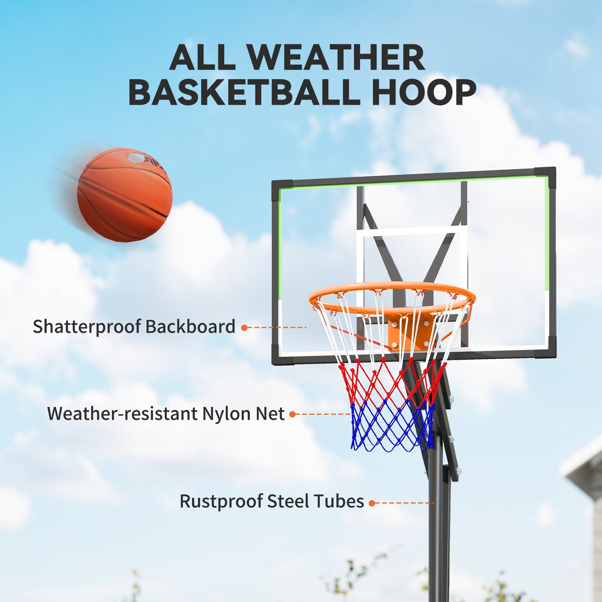 Soozier 4.1-8.5ft Adjustable Basketball Hoop with 33" Shatterproof Board, 18" Rim, Wheels and Fillable Base, for Teens A