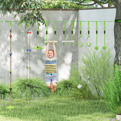 Qaba Obstacle course for Kids, with 10-Piece Slackline Kit with Monkey Bars, Gym Rings, Rope Ladder, Nest Swing, Hanging