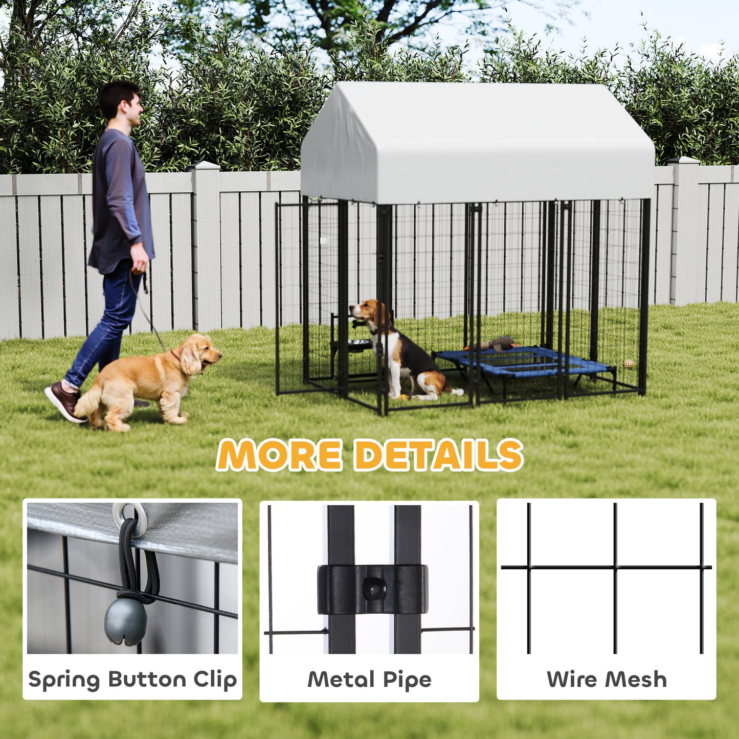 Outdoor Dog Kennel with Roof, 6' x 4' x 6' Heavy Duty Welded Wire Dog Playpen Enclosure with Escape-proof Lock