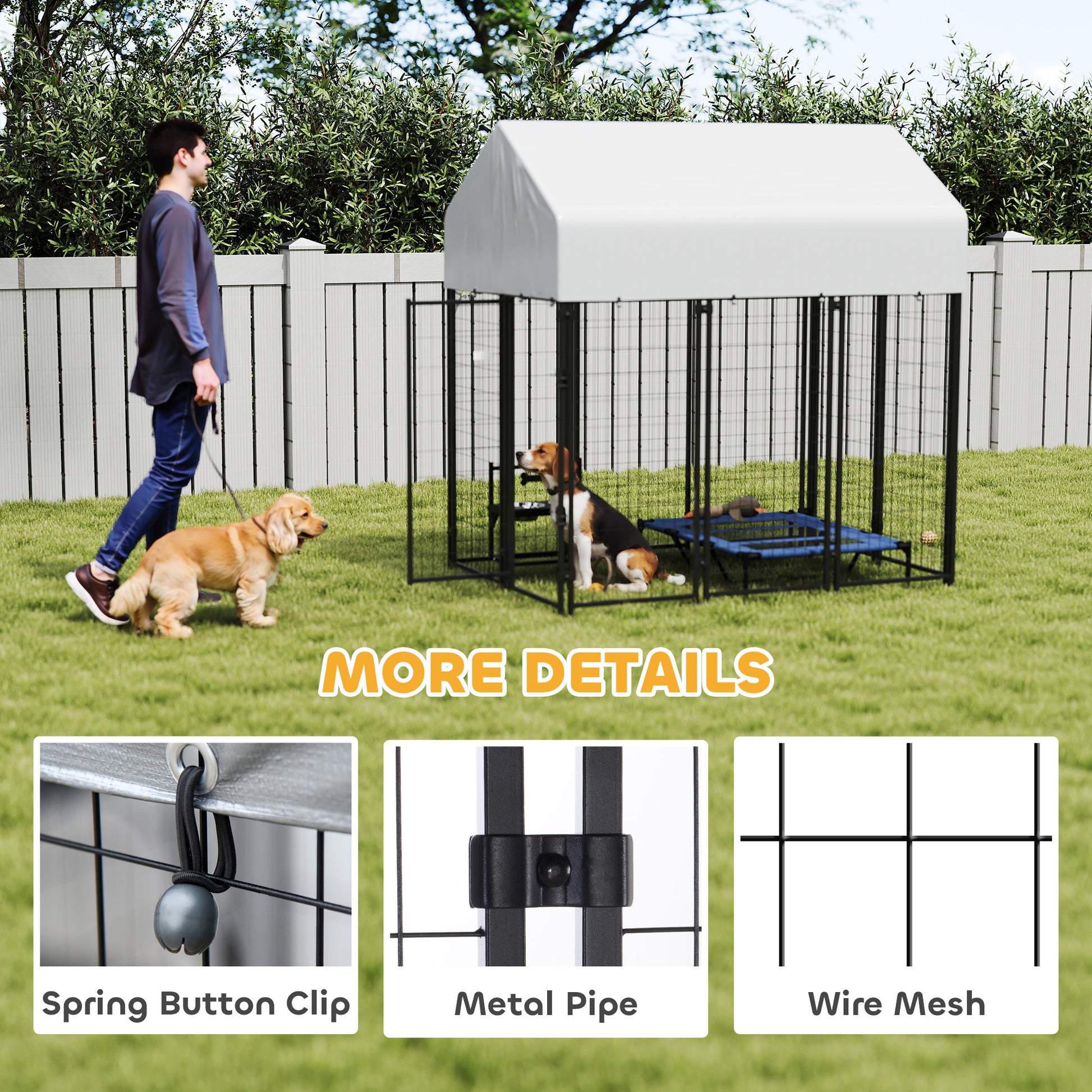 Outdoor Dog Kennel with Roof, 6' x 4' x 6' Heavy Duty Welded Wire Dog Playpen Enclosure with Escape-proof Lock