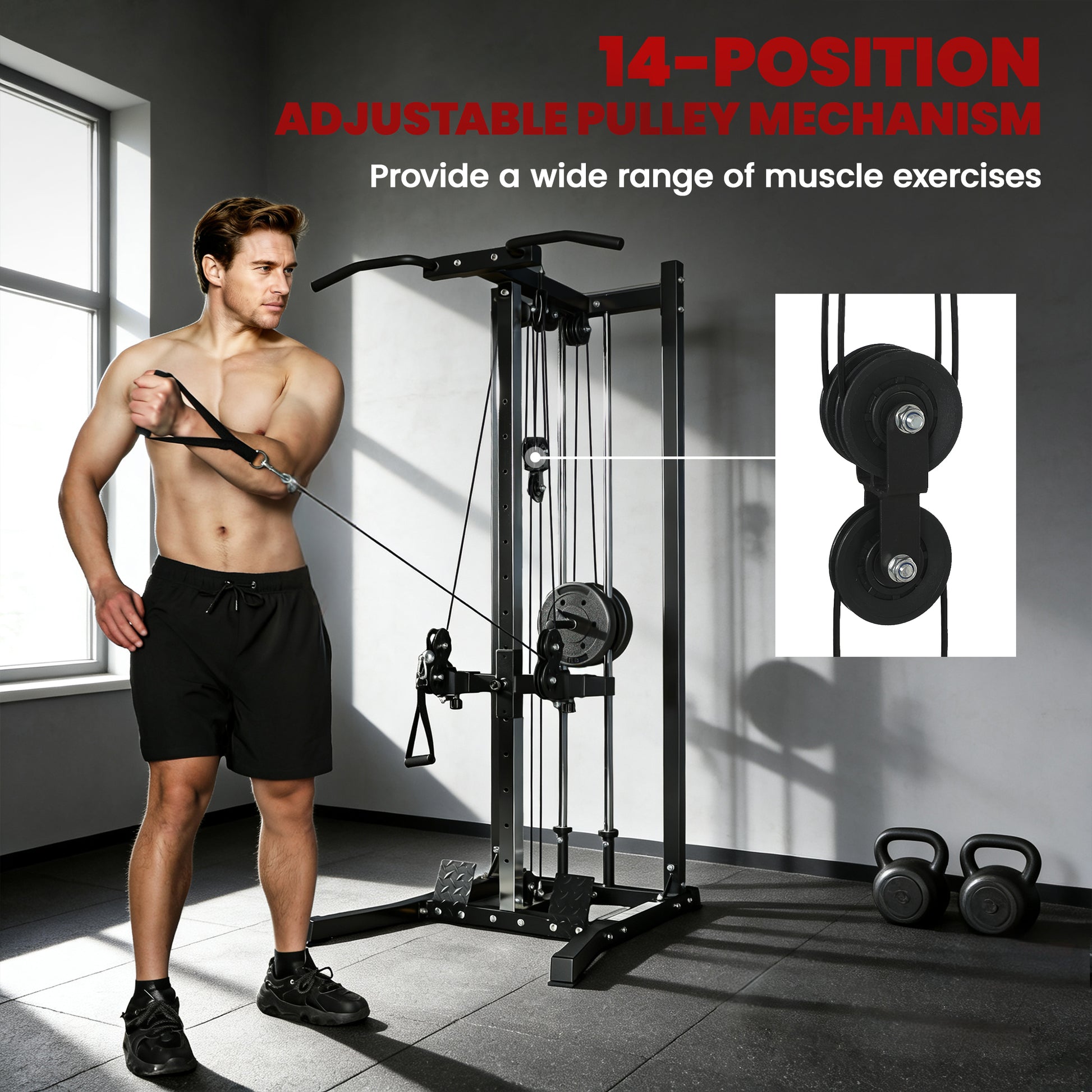 Soozier Cable Station Dual Pulley System with Pull up Bar and 14 Adjustable Positions