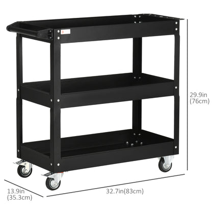 3 Tier Rolling Tool Cart with Wheels, 330 LBS Capacity Heavy Duty Utility Cart, Mobile Service Cart for Garage, Black