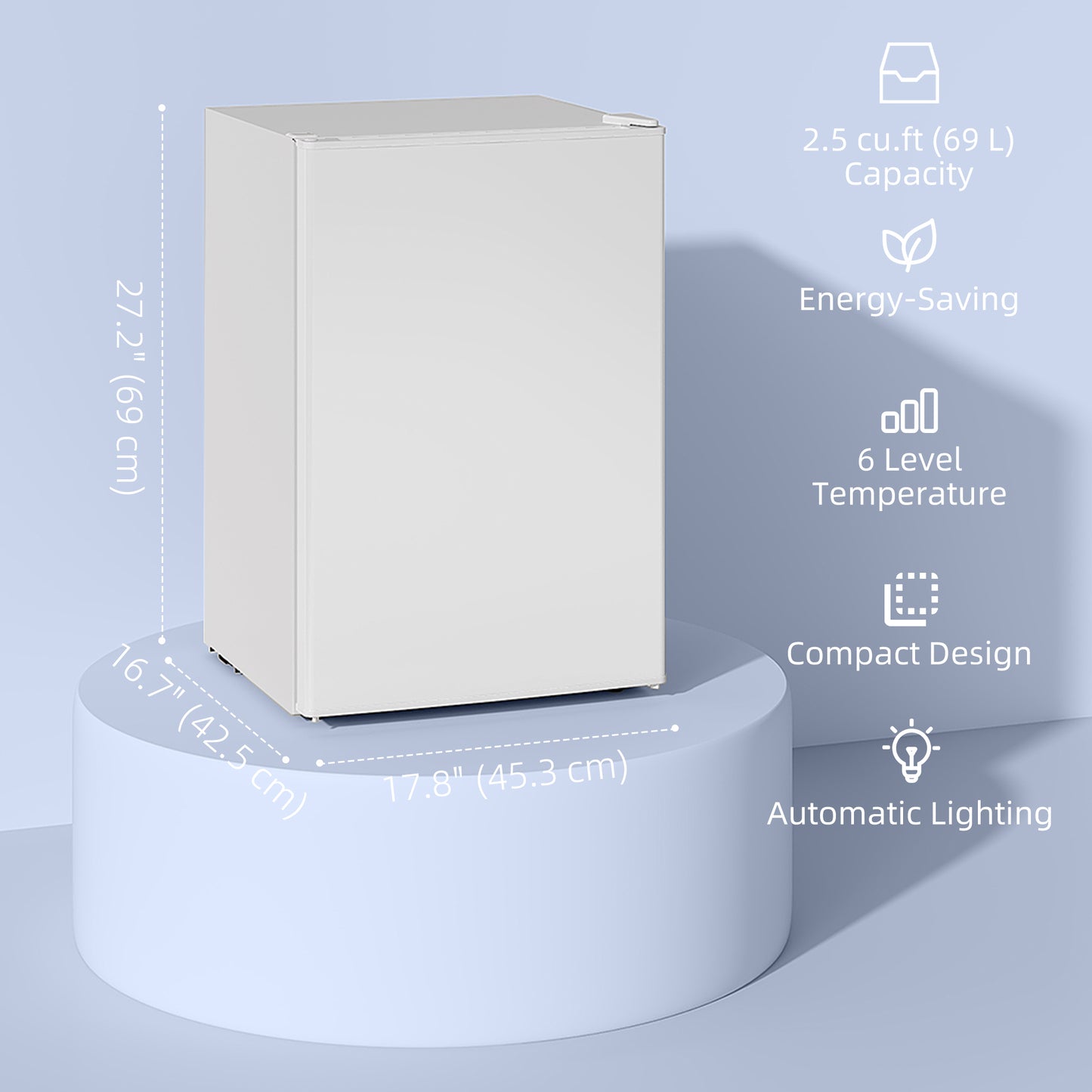 2.5 Cu.Ft Mini Fridge, Single Door Compact Refrigerator with Freezer, Adjustable Thermostat, Reversible Door, White