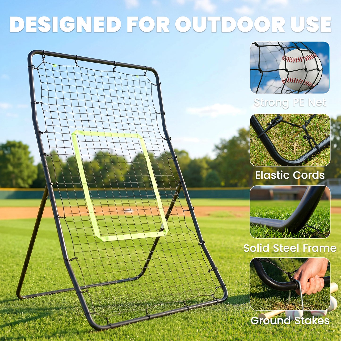 Soozier 4 x 5.7ft Volleyball Rebounder Net with Strike Zone, Baseball Lacrosse Training Net for Pitching and Fielding