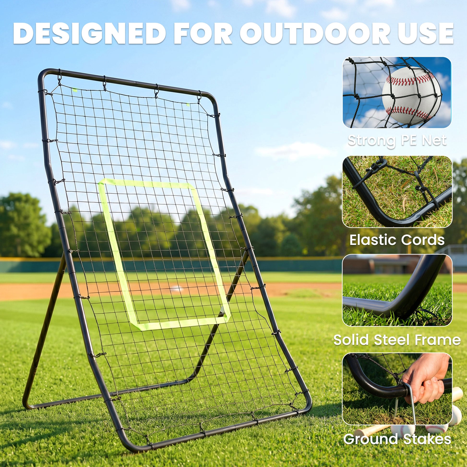 Soozier 4 x 5.7ft Volleyball Rebounder Net with Strike Zone, Baseball Lacrosse Training Net for Pitching and Fielding