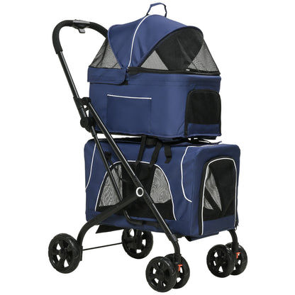 3-in-1 Double Pet Stroller for Small Miniature Dogs Cats with Removable Carrier, Foldable Travel Carrier Bag, Car Seat, 