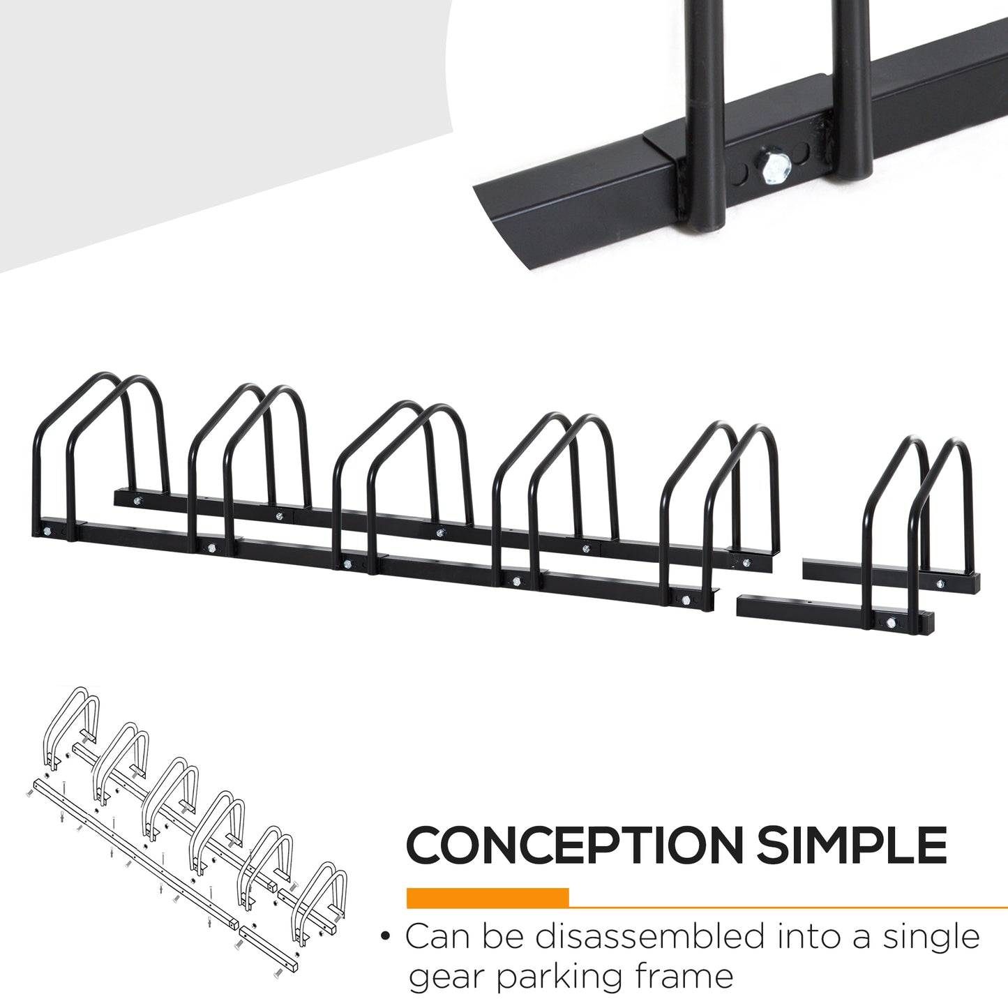 6-Bike Bicycle Floor Parking Rack Cycling Storage Stand Ground Mount Garage Organizer for Indoor and Outdoor Use Black