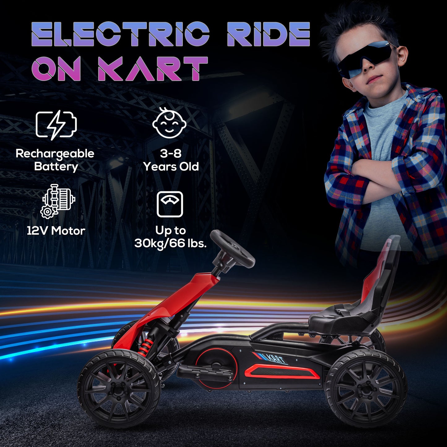 VarietyKart 12V 7AH Electric Go Kart, Outdoor Racer Car for Kids, with Forward Backward, Adjustable Speed, Ages 3-8 Year