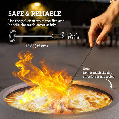 18" Round Outdoor Fire Pit Firepit Fireplace Wood-burning with Spark Screen Poker for Backyard Camping Bonfire, Grey