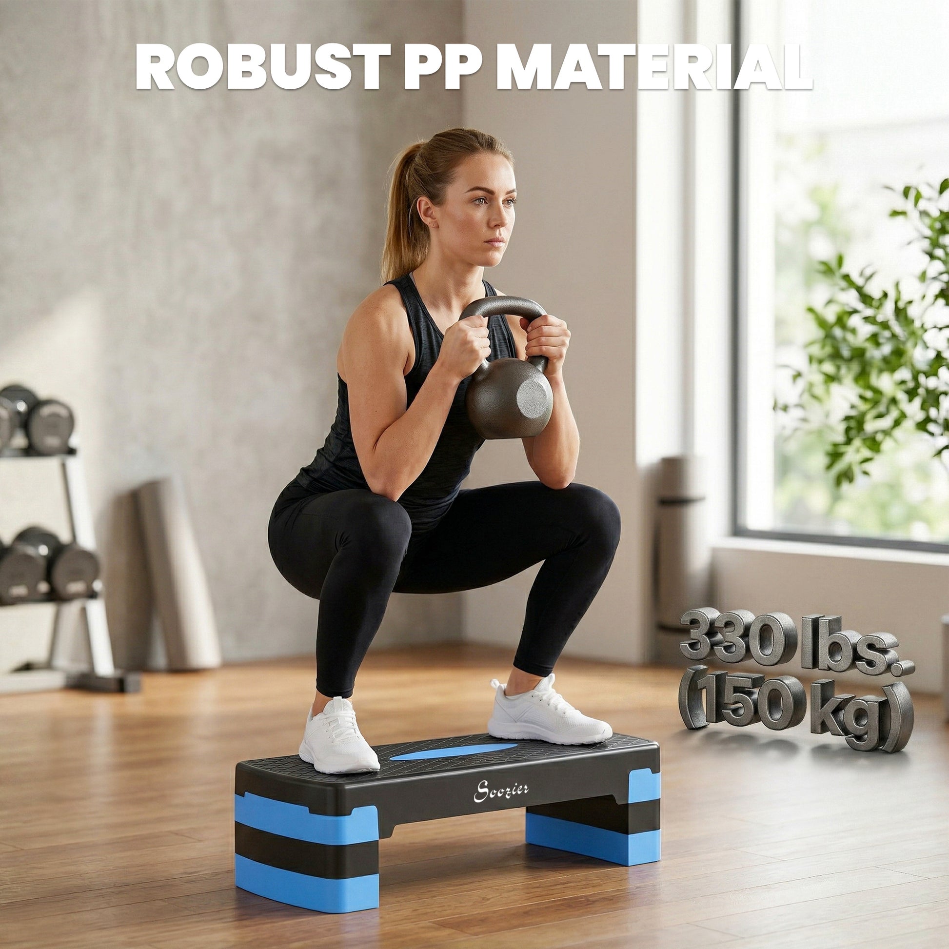 Soozier Aerobic Exercise Step Platform, 4"/6"/8" Adjustable Aerobic Stepper with Risers, Workout Stepper for Home Gym, B