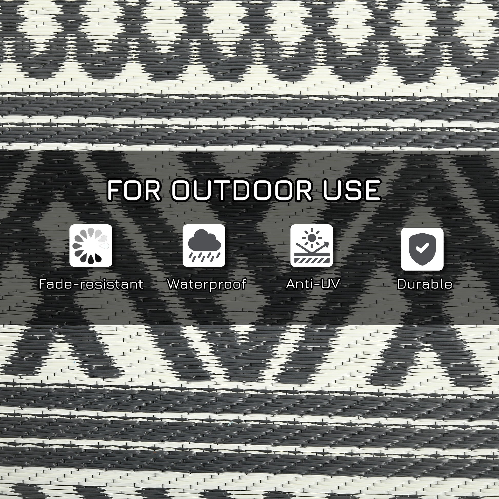 Reversible Outdoor Rug Waterproof Plastic Straw RV Rug with Carry Bag, 9' x 18', Grey and Cream White Boho