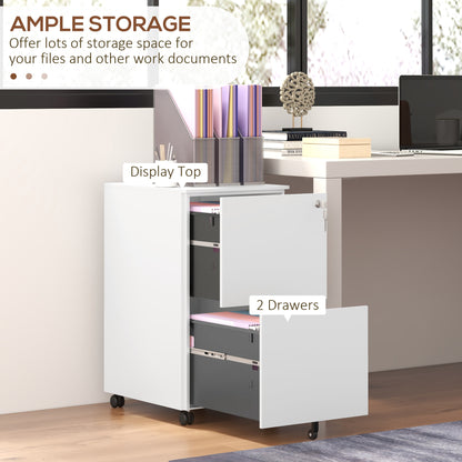 Vertical Steel Filing Cabinet on Wheels, 2-Drawer Lockable File Cabinet with Adjustable Hanging Bar for A4, Legal and Le