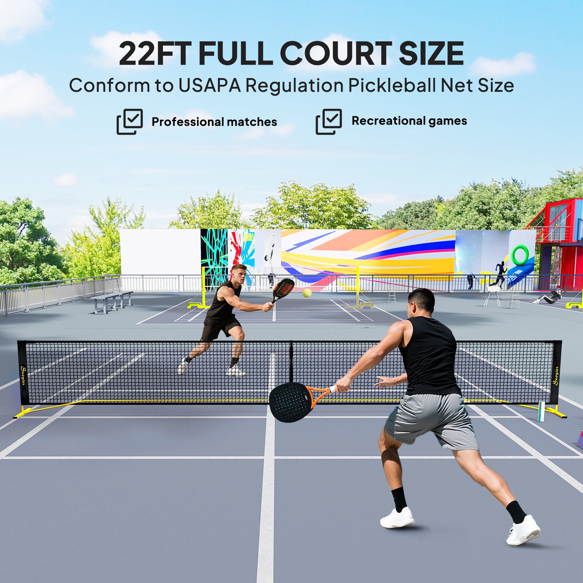 Soozier Portable Pickleball Net Set with 22FT Regulation Size Net, Carrying Bag for Indoor Outdoor Driveway, Yellow