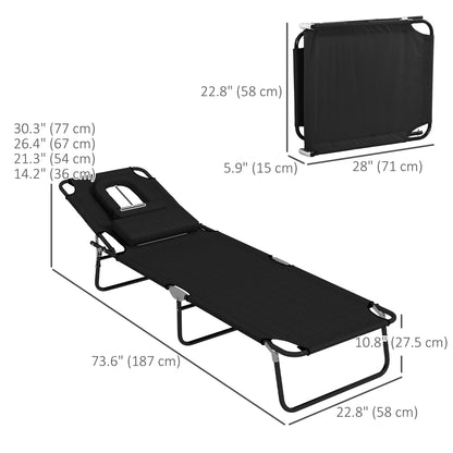 Folding Lounge Chair Set of 2, Reclining Beach Tanning Chair with Face Hole, Pillow, 4-Position Adjustable Flat Sun Loun