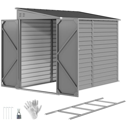 4.6' x 9' Steel Outdoor Storage Shed, Lean to Shed, Metal Tool House with Foundation Kit, Lockable Doors, Gloves and 2 A