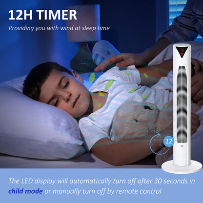 Freestanding Tower Fan Cooling for Home Bedroom with 3 Speed, 12h Timer, Oscillating, LED Sensor Panel, Remote Controlle