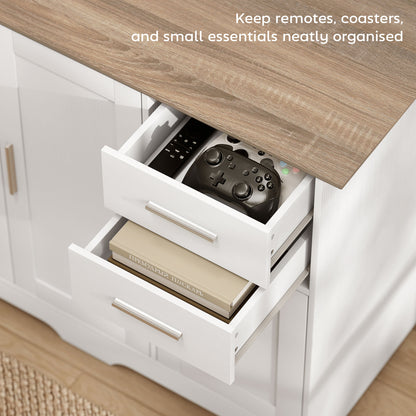 40" Sideboard Buffet Cabinet, Modern Kitchen Storage Cabinet with 2 Drawers, 3 Doors & Adjustable Shelf, White