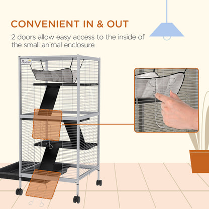 Steel Small Animal Cage for Ferret, Chinchilla, Kitten and Rabbit, Light Grey