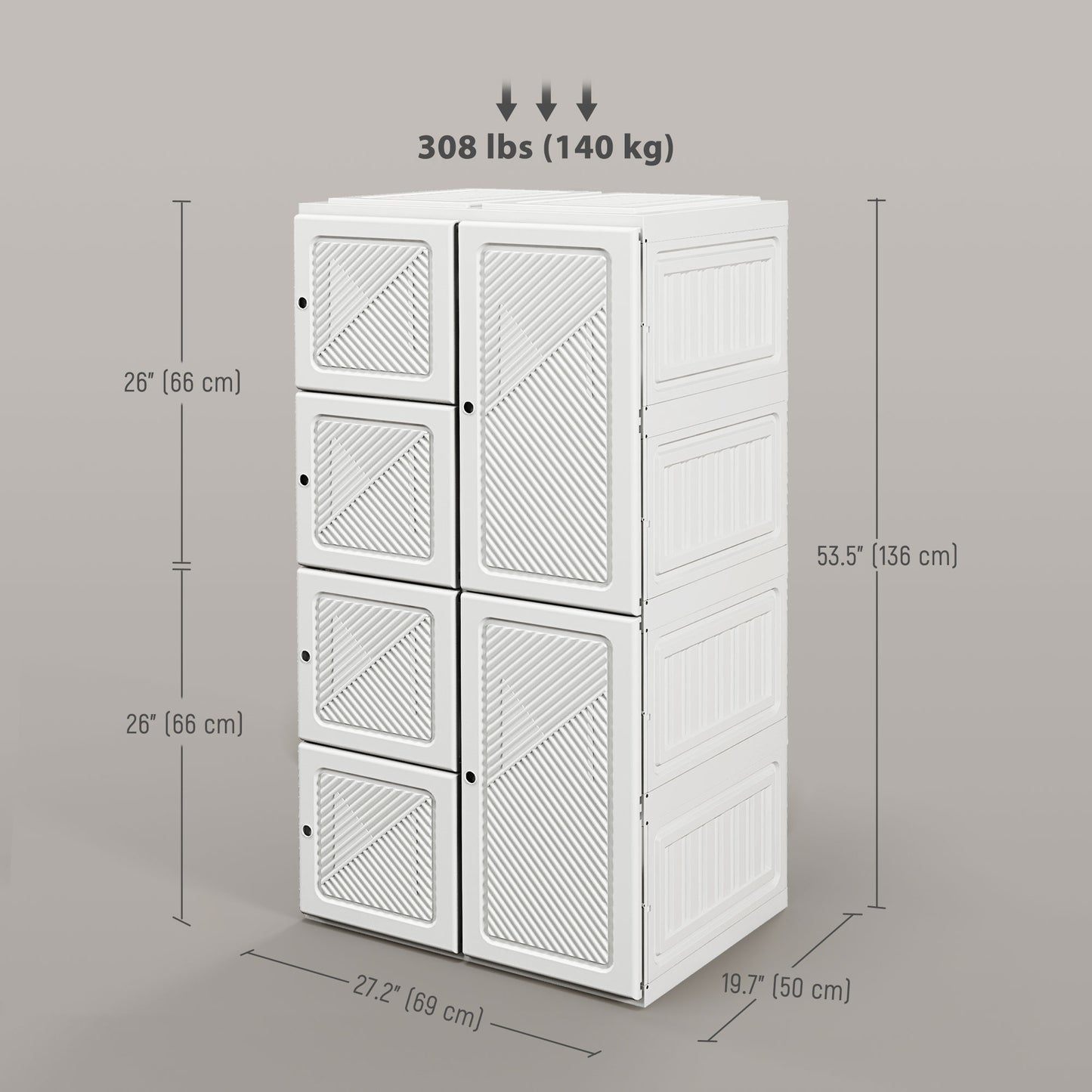 Portable Wardrobe, Foldable Storage Organzier with 8 Compartments, Magnet Doors, White