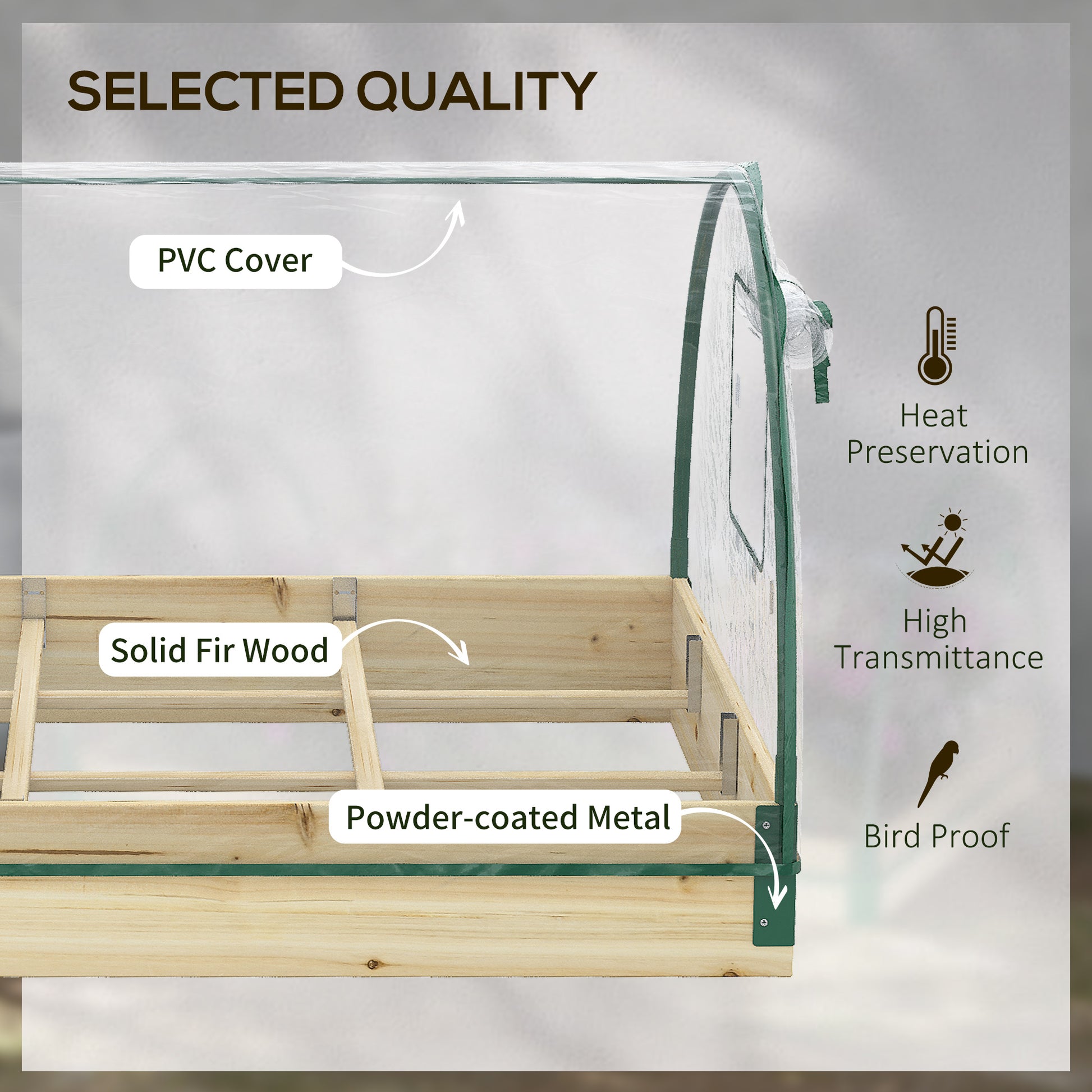12 Pockets Raised Garden Bed with Greenhouse and Roll Up Windows for Vegetables, Flowers, 4' x 3' x 2', Natural Wood