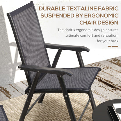 4-Piece Folding Chair Set for Relaxing on Patio Balcony Garden, Comfortable Outdoor Furniture with Armrests, Dark Grey
