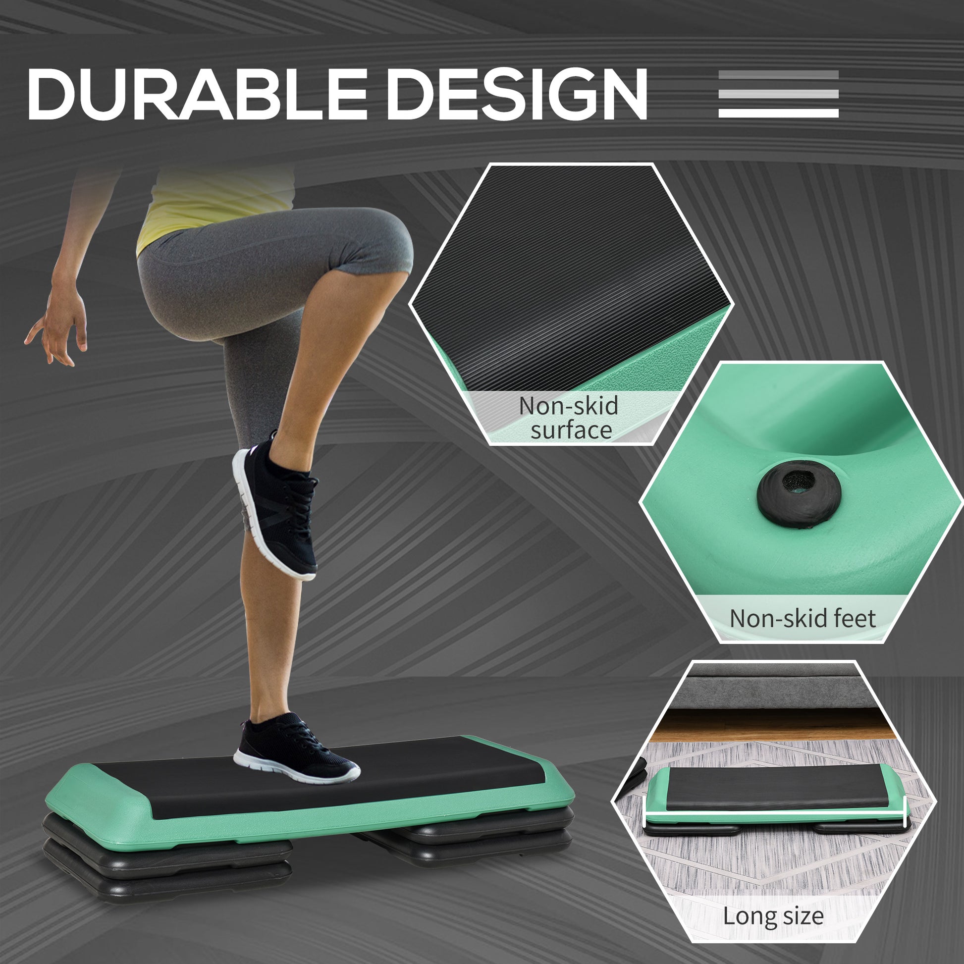 Soozier 43" Adjustable Aerobic Platform Stepper 3 Level with Risers 4” 6” 8” Cardio Fitness Trainer Workout Step Home Gy