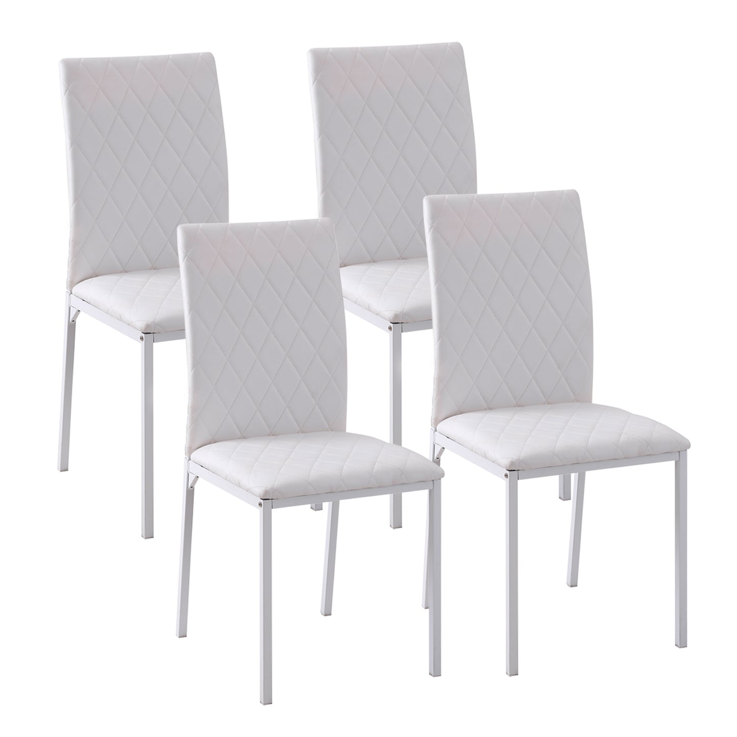 Modern Dining Chairs Set of 4, Upholstered Faux Leather Kitchen Chairs with Rhombic Tufting and Metal Legs for Living Ro