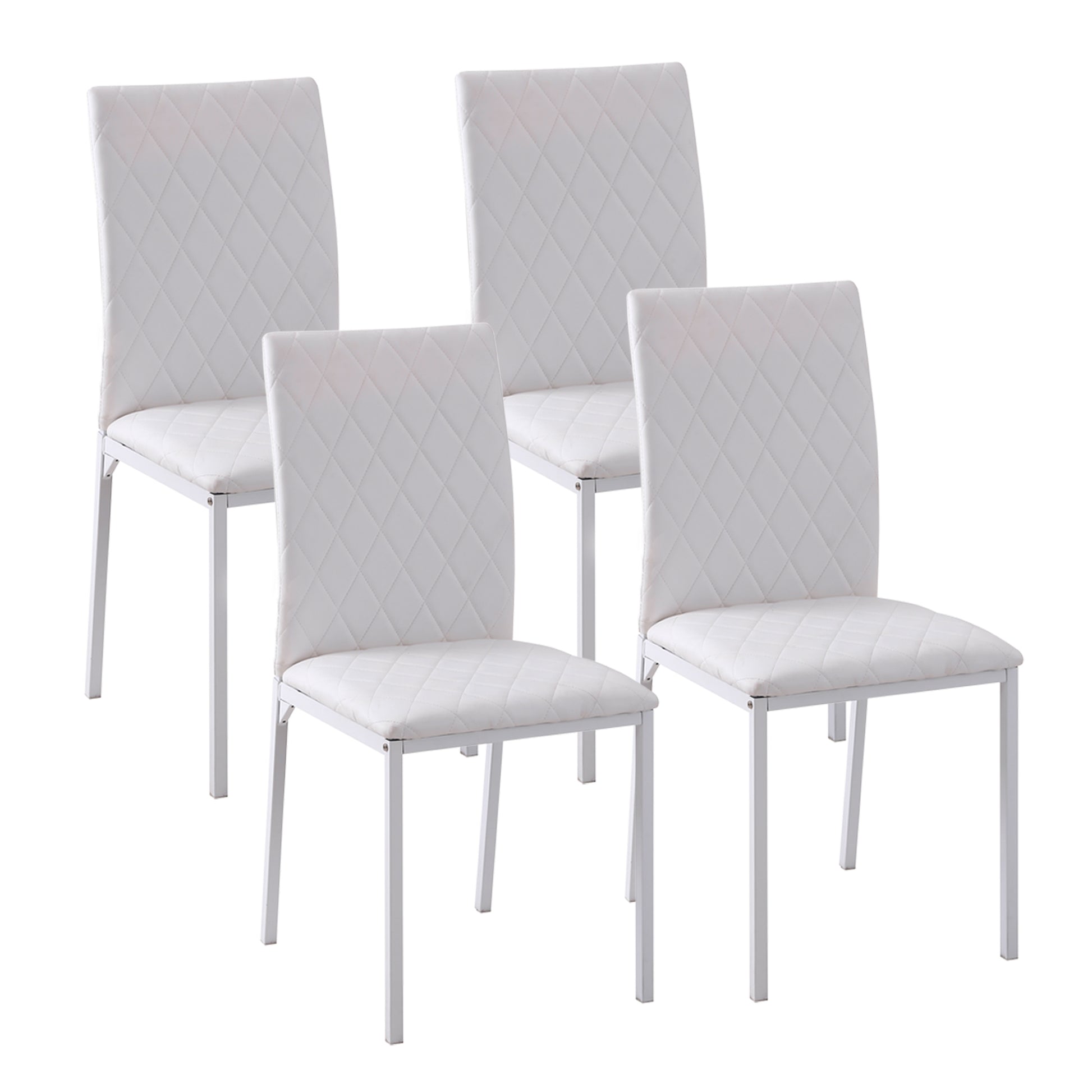 Modern Dining Chairs Set of 4, Upholstered Faux Leather Kitchen Chairs with Rhombic Tufting and Metal Legs for Living Ro