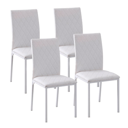 Modern Dining Chairs Set of 4, Upholstered Faux Leather Kitchen Chairs with Rhombic Tufting and Metal Legs for Living Ro