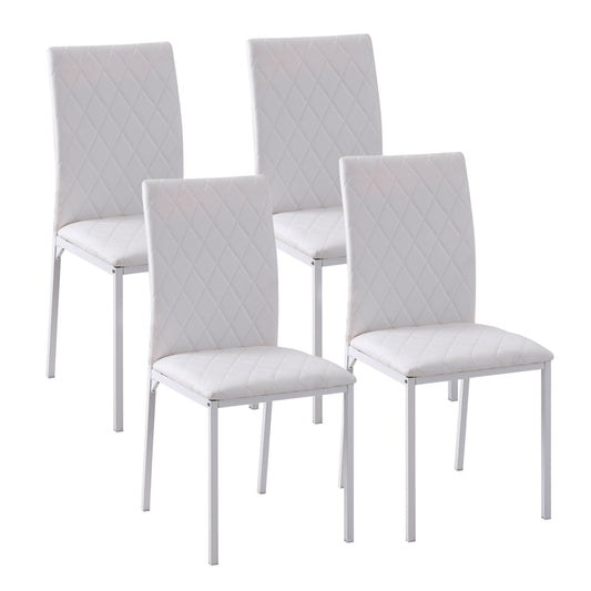 Modern Dining Chairs Set of 4, Upholstered Faux Leather Kitchen Chairs with Rhombic Tufting and Metal Legs for Living Ro