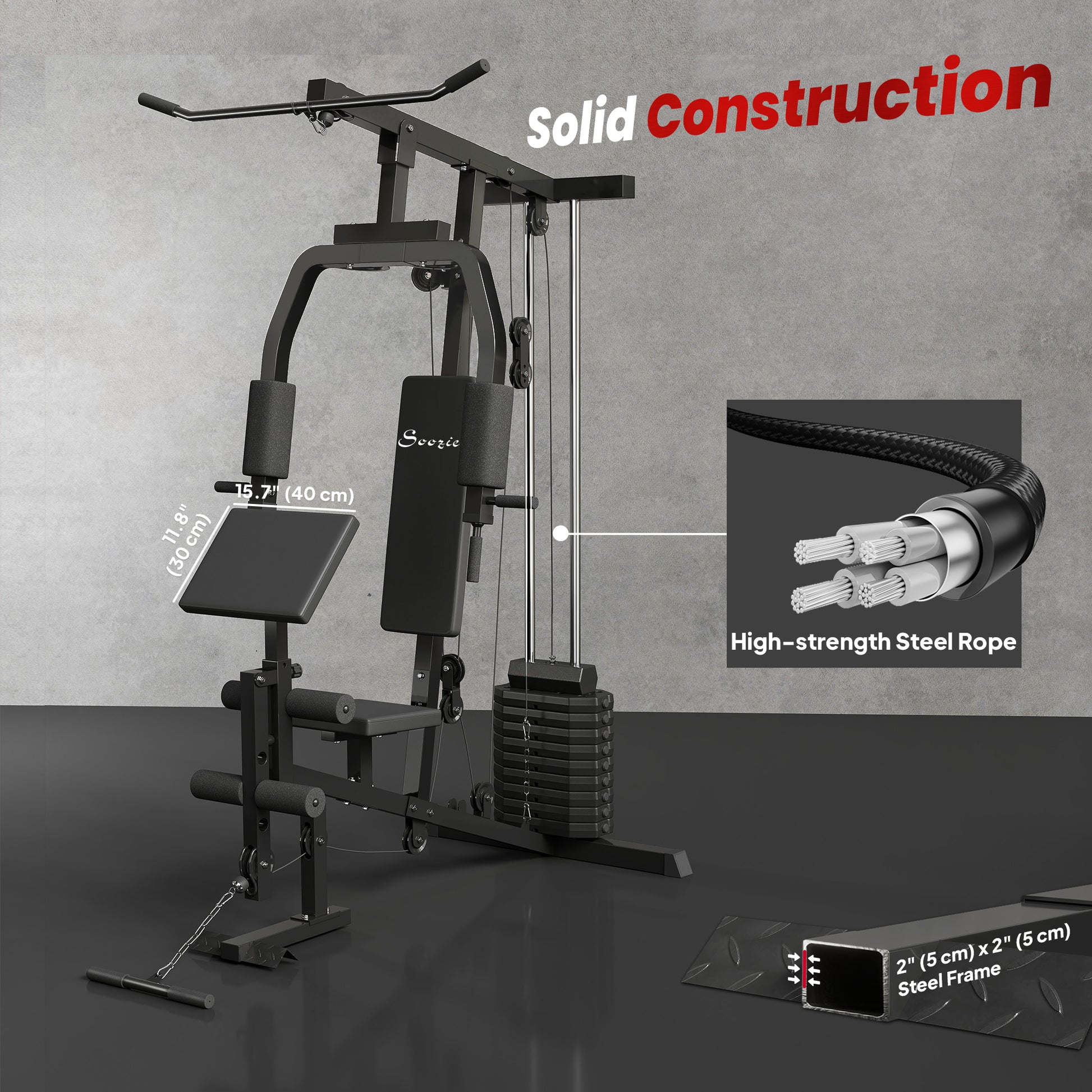 Soozier Multifunction Home Power Exercise Gym System Weight Training Exercise Workout Station Fitness Strength Machine f
