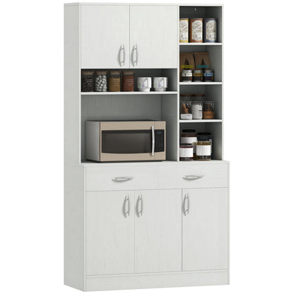 71" Kitchen Hutch with Storage Cabinet, Modern Buffet with Hutch, Cupboard with Drawers for Living Dining Room, Ash Whit