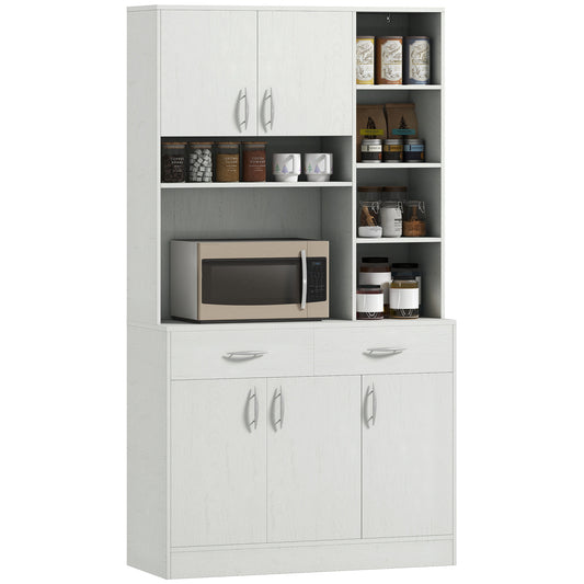 71" Kitchen Hutch with Storage Cabinet, Modern Buffet with Hutch, Cupboard with Drawers for Living Dining Room, Ash Whit