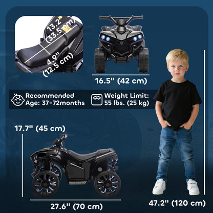 Qaba 6V Kids ATV, 4 Wheeler Electric Ride on Car with Music and LED Headlights, for Ages 37-72 Months Boys and Girls, Bl