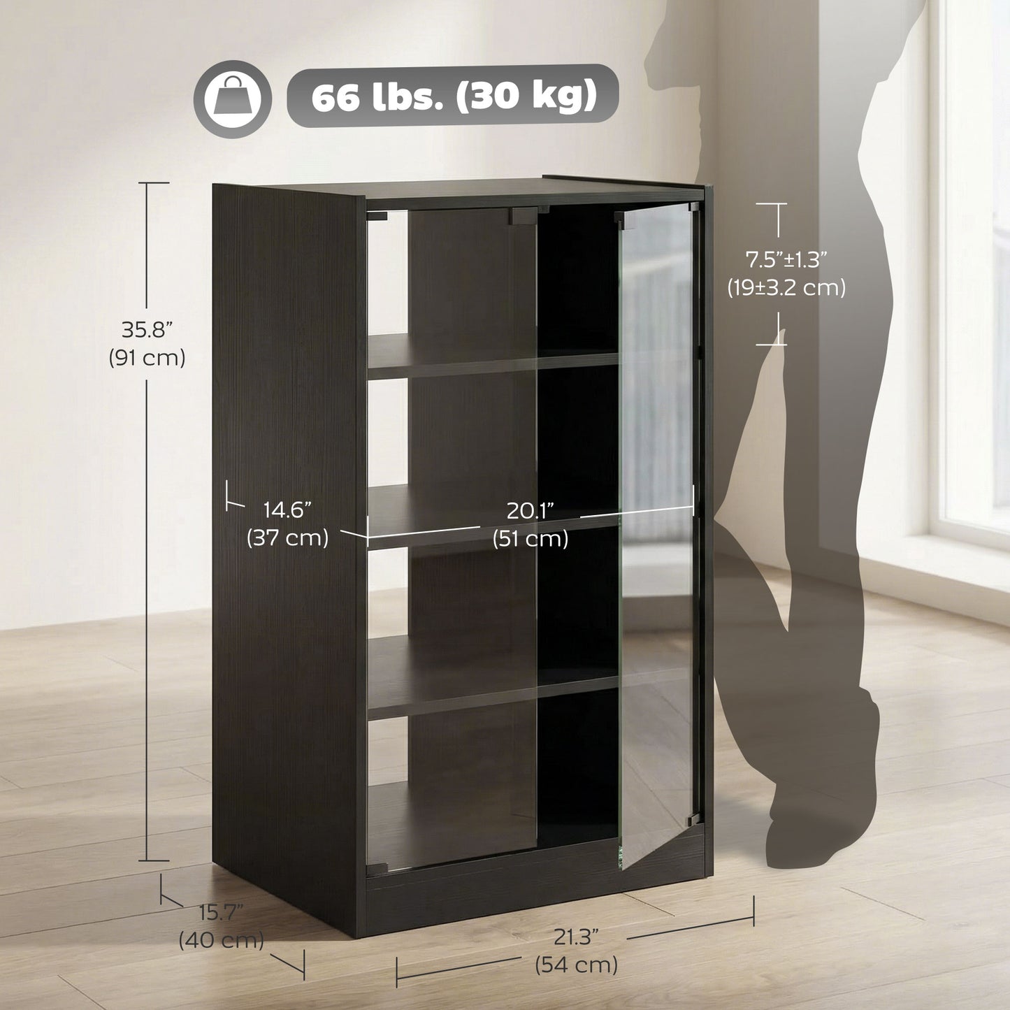 5-Tier AV Media Stand with Push to Open Glass Doors, Audio-Video Storage Cabinet with Adjustable Shelves for DVD Players