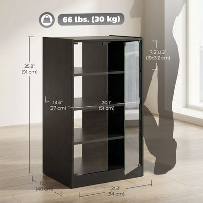 5-Tier AV Media Stand with Push to Open Glass Doors, Audio-Video Storage Cabinet with Adjustable Shelves for DVD Players