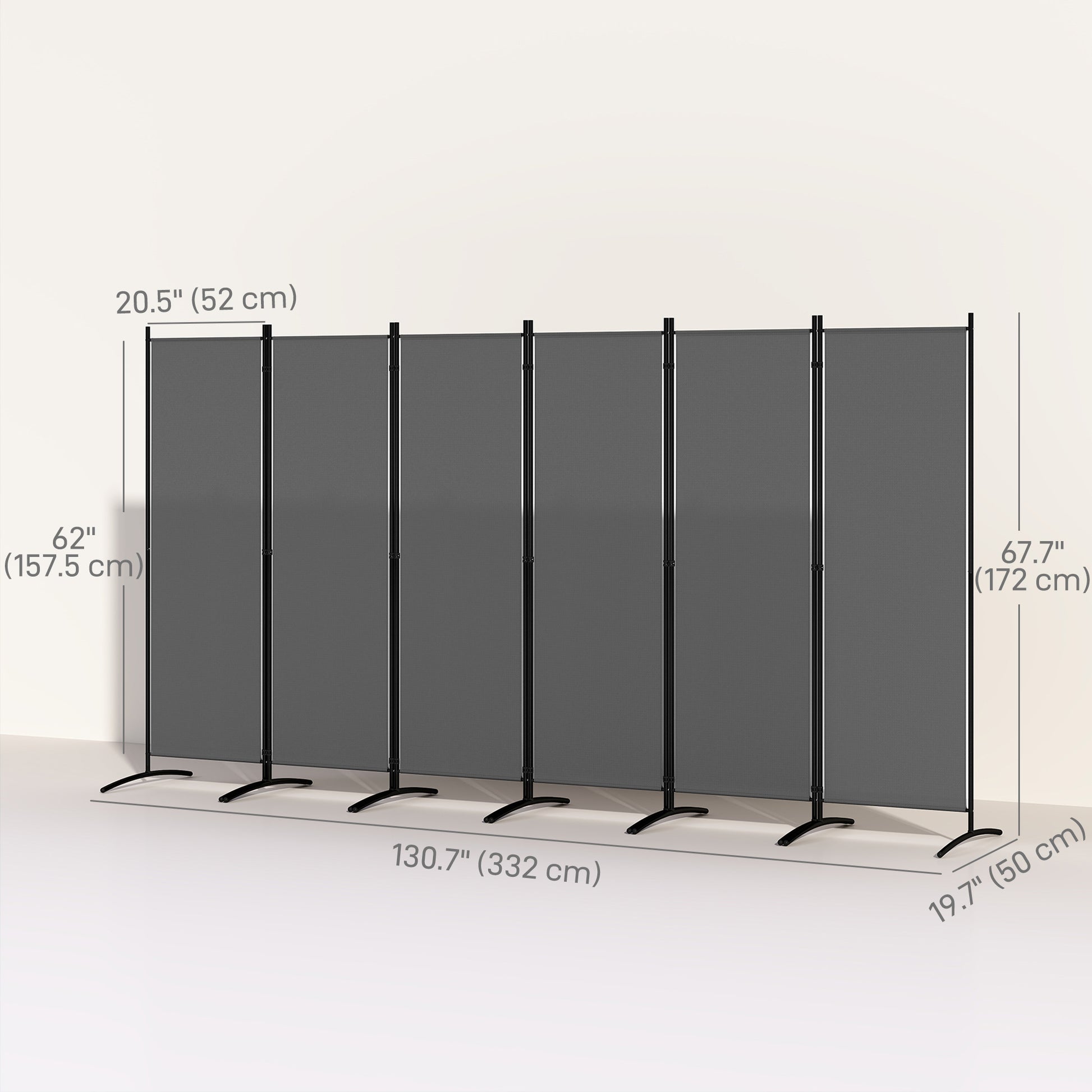 6 Panel Folding Outdoor Privacy Screen with Stable Base, 5.7FT Tall Room Divider with UV30+ Protection, Dark Grey